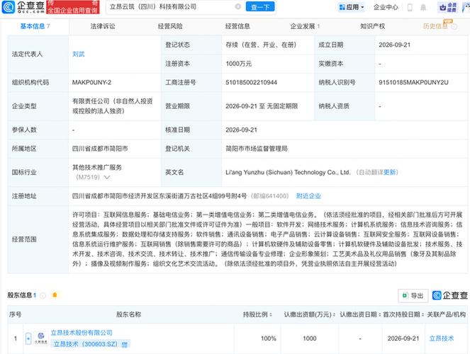 立昂技术成立云筑科技公司,含云计算设备业务